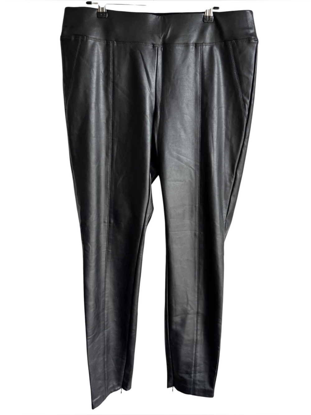 Laura Faux Leather Skinny Pants Leggings Womens 14 Black Ankle Zip Sleek Moto